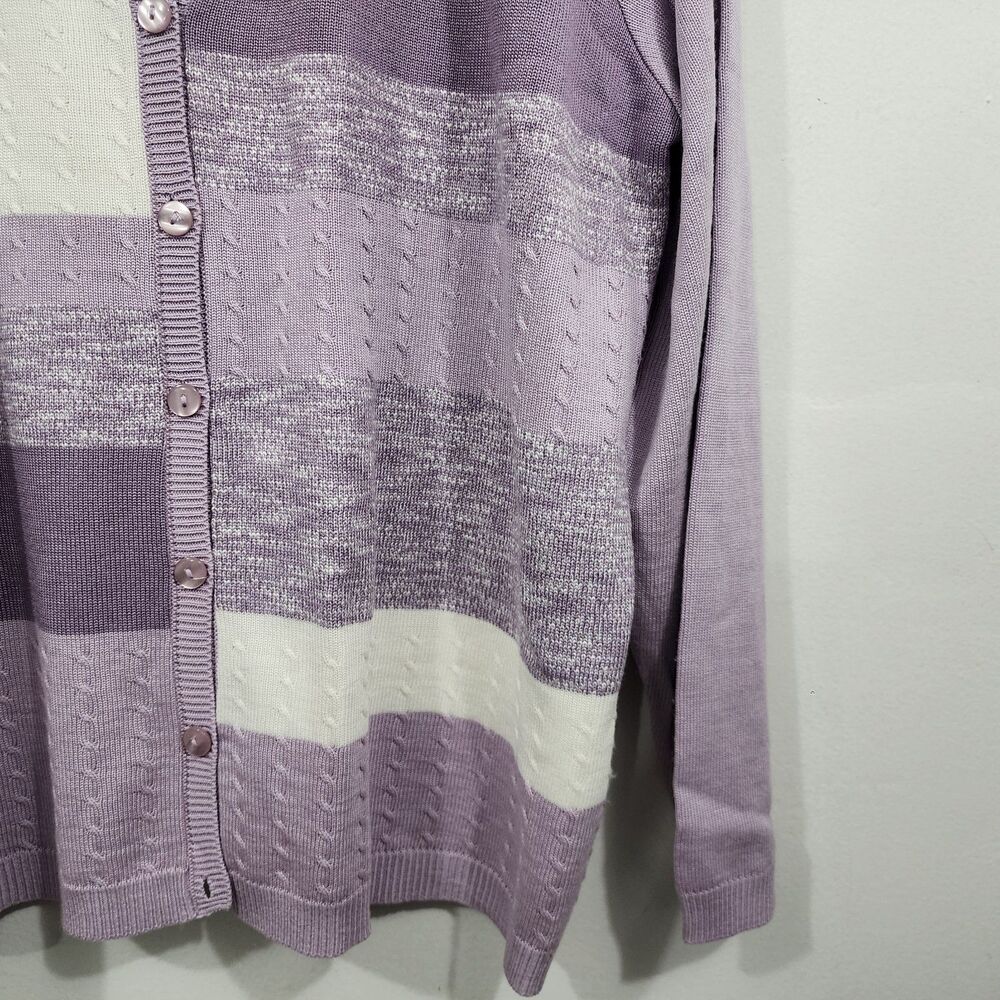 Alfred Dunner Blurred Stripes Knit Cardigan Button-front Purple White Womens L - Picture 4 of 14